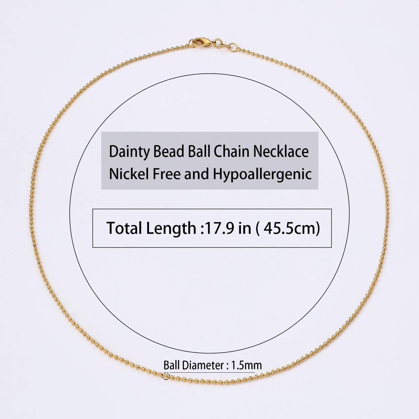 MAIKERDER Dainty Ball Chain Necklace for Women, 18K Gold Plated Thin Bead Chain Necklace Delicate Simple Thin Gold Chain Necklaces for Women Non Tarnish 17.7 Inches