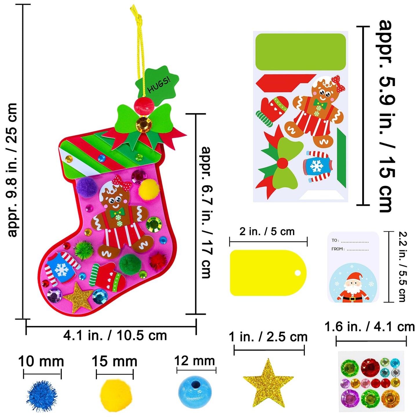 Winlyn 24 Sets Christmas Decorations DIY 3D Stocking Tree Ornaments Winter Crafts Kits Foam Stocking with Festive Foam Stickers for Kids Holiday Seasonal Gift Home Classroom Activities Party Favors