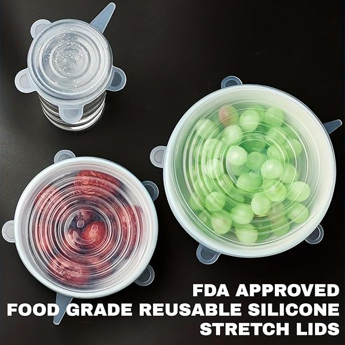 Reusable Silicone Stretch Lids–18PCS Round & Square Stretchy Food Covers, Airtight & Leakproof, Microwave & Dishwasher Safe Clear