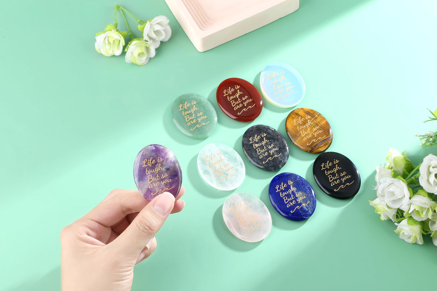 NUKAYAI Inspirational Gifts Worry Stone Black Obsidian Crystal Stone Healing Crystals Pocket Natural Stress Relief Gifts Meditation Accessories Palm Reiki Trinket Anxiety Relief Items for Women Men