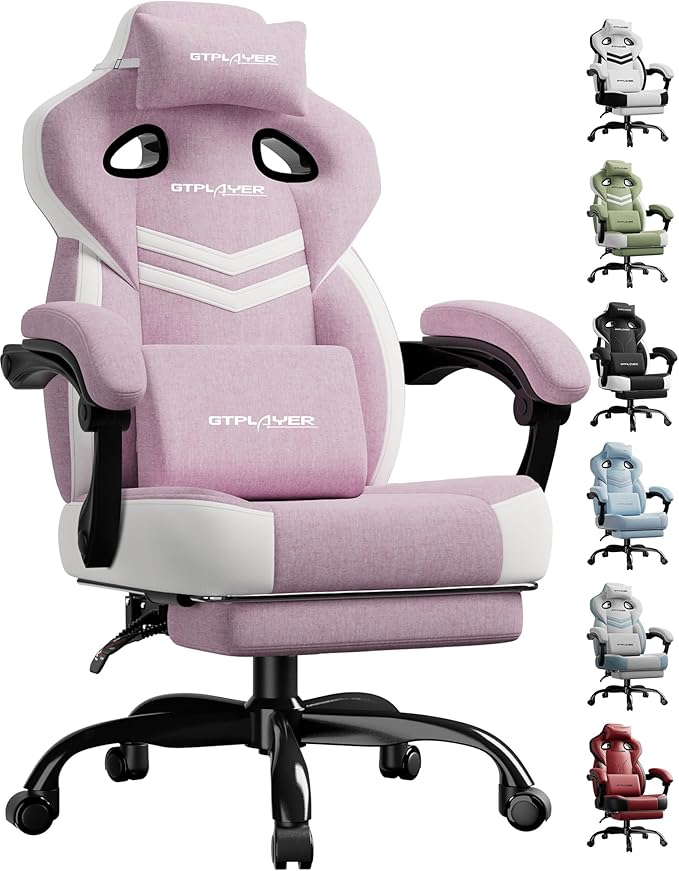 GTPLAYER Gaming Chair, Computer Chair with Footrest and Lumbar Support for Adults, 360°-Swivel Big & Tall Reclining Seat for Office or Gaming (Pink)
