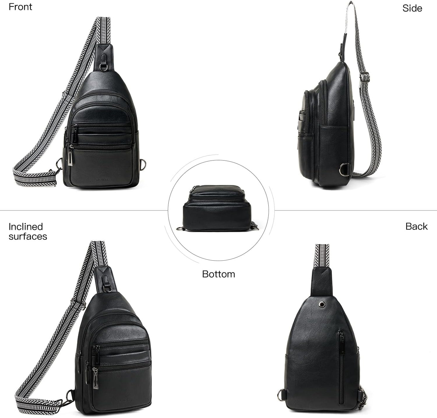 Sling Bag for Women Cross Body Bags Fanny Packs Shoulder Bag Sling Backpack Vegan Leather Trendy Travel Purses Black