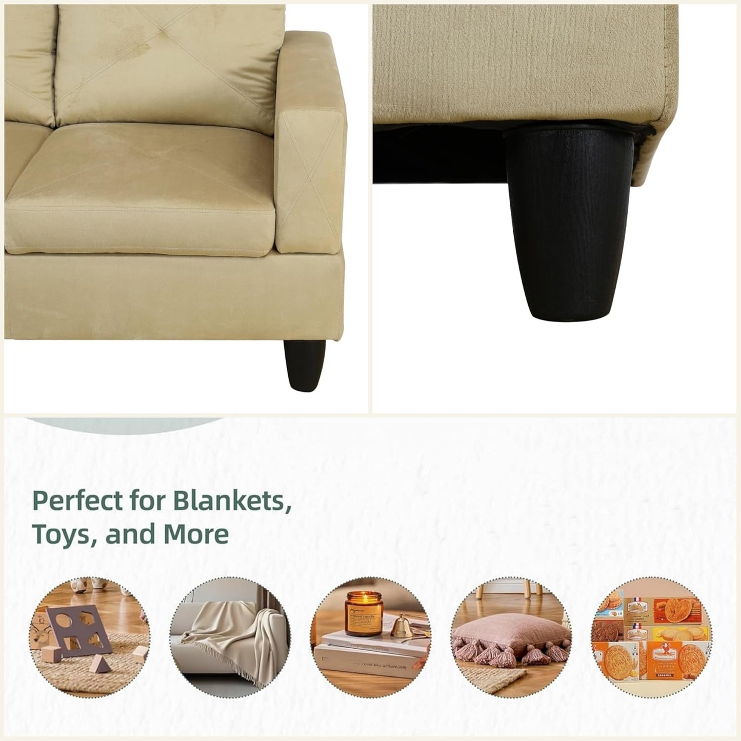 L Shaped Sectional Couch Sofa, Modern Couches for Living Room, Comfy 4 Seat Modular Sectional Sofa with Ottoman Storage for Bedroom Apartment, Beige