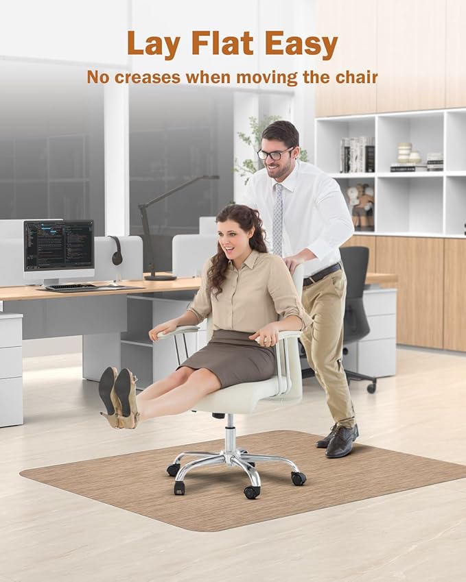 Blvornl Office Chair Mat for Hardwood Floor, 40"*55" Desk Computer Chair Mat for Hard Wood, Large Anti-Slip Hard Floor Protector for Rolling Chair, PVC Desk Rug for Office Red Brown