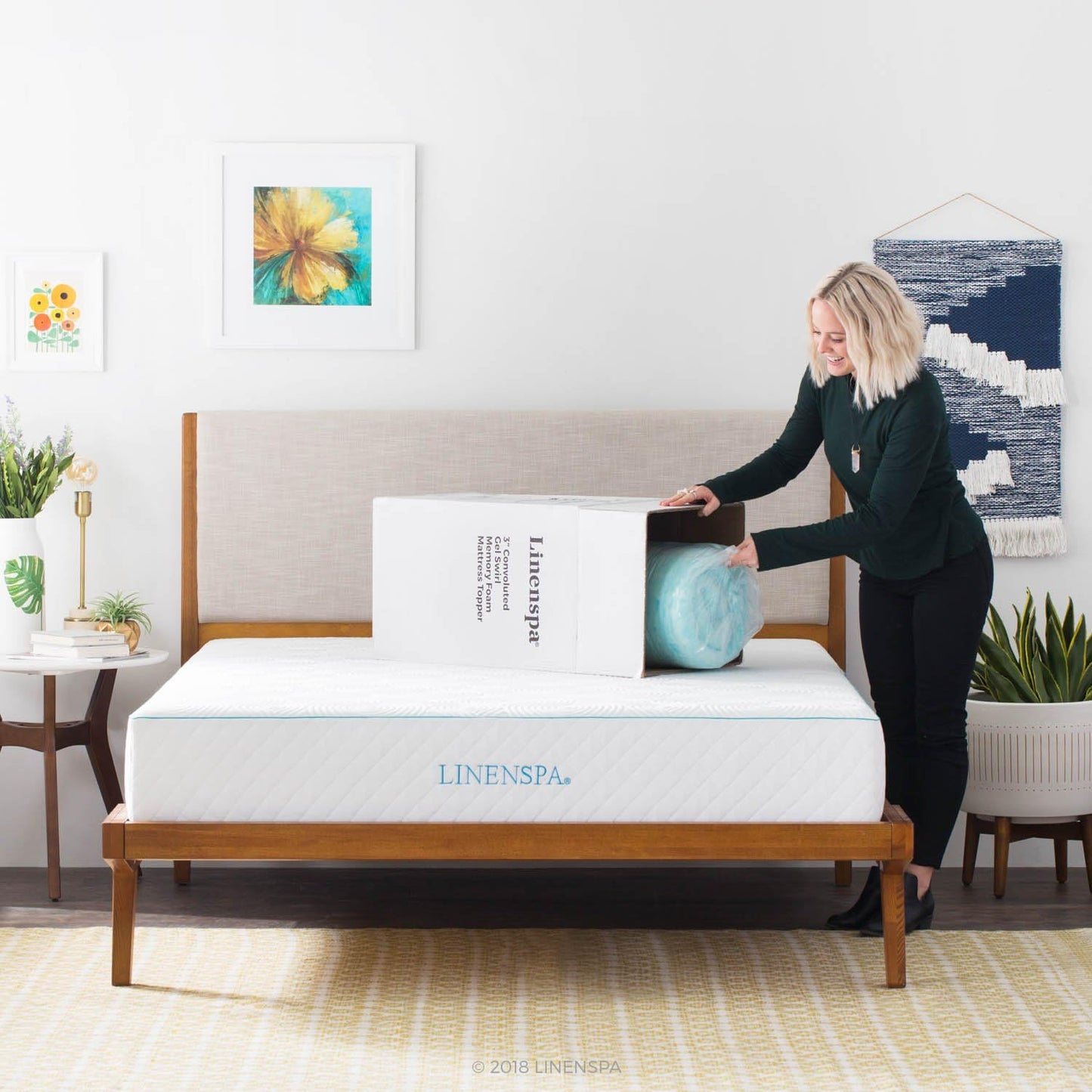 Linenspa 3 Inch Convoluted Gel Swirl Memory Foam Mattress Topper - Promotes Airflow - Relieves Pressure Points - Full