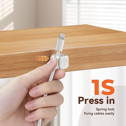 12Pack Rotatable Cord Organizer,Spring Cable Clips Desk Cable Management Cord Holder Adhesive Phone Charger Cord Clips for Home Office Car Wall Nightstand Accessories Clear