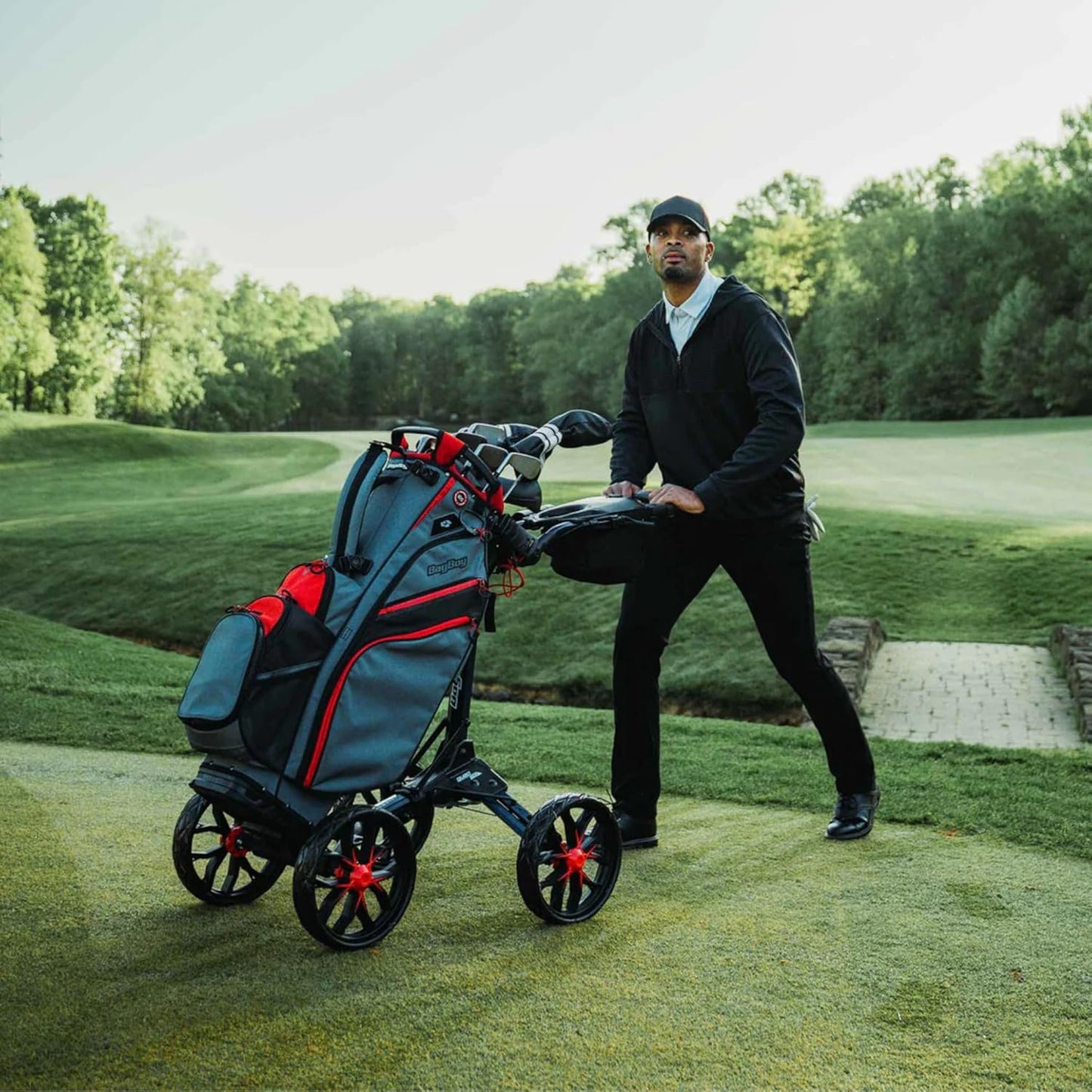 Bag Boy Quad Pro Push Cart, Navy/Red
