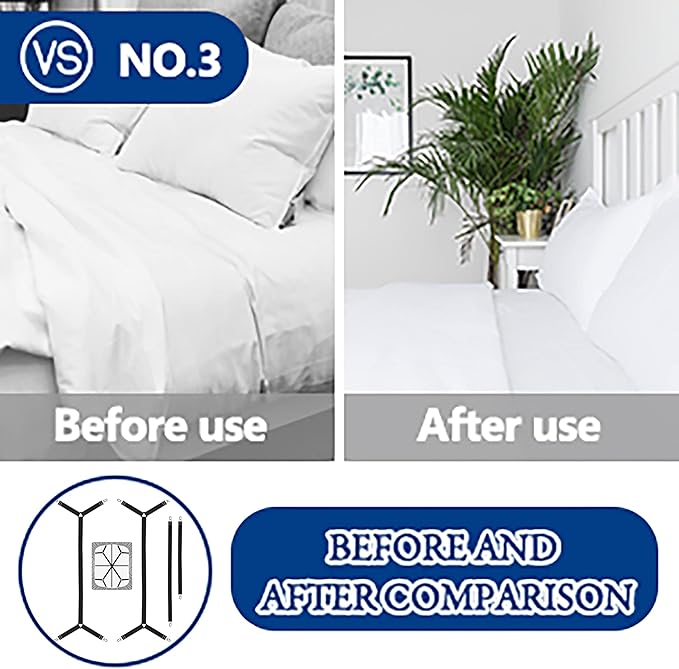 Bed Sheet Straps,Adjustable Elastic Sheet Fasteners,Secure Mattresses Covers Keeper with Fitted Sheet Holders and Metal Clips,Ensuring Sheets Stay in Place（4pcs Black）
