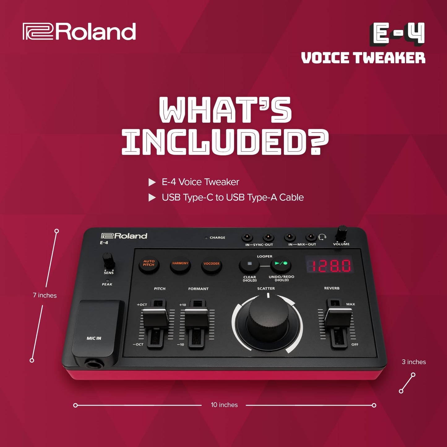 Roland Aira Compact E-4 Voice Tweaker| Vocal Performance Tool With Powerful Voice Transformer Effects | Vocoder | Looper | Harmo