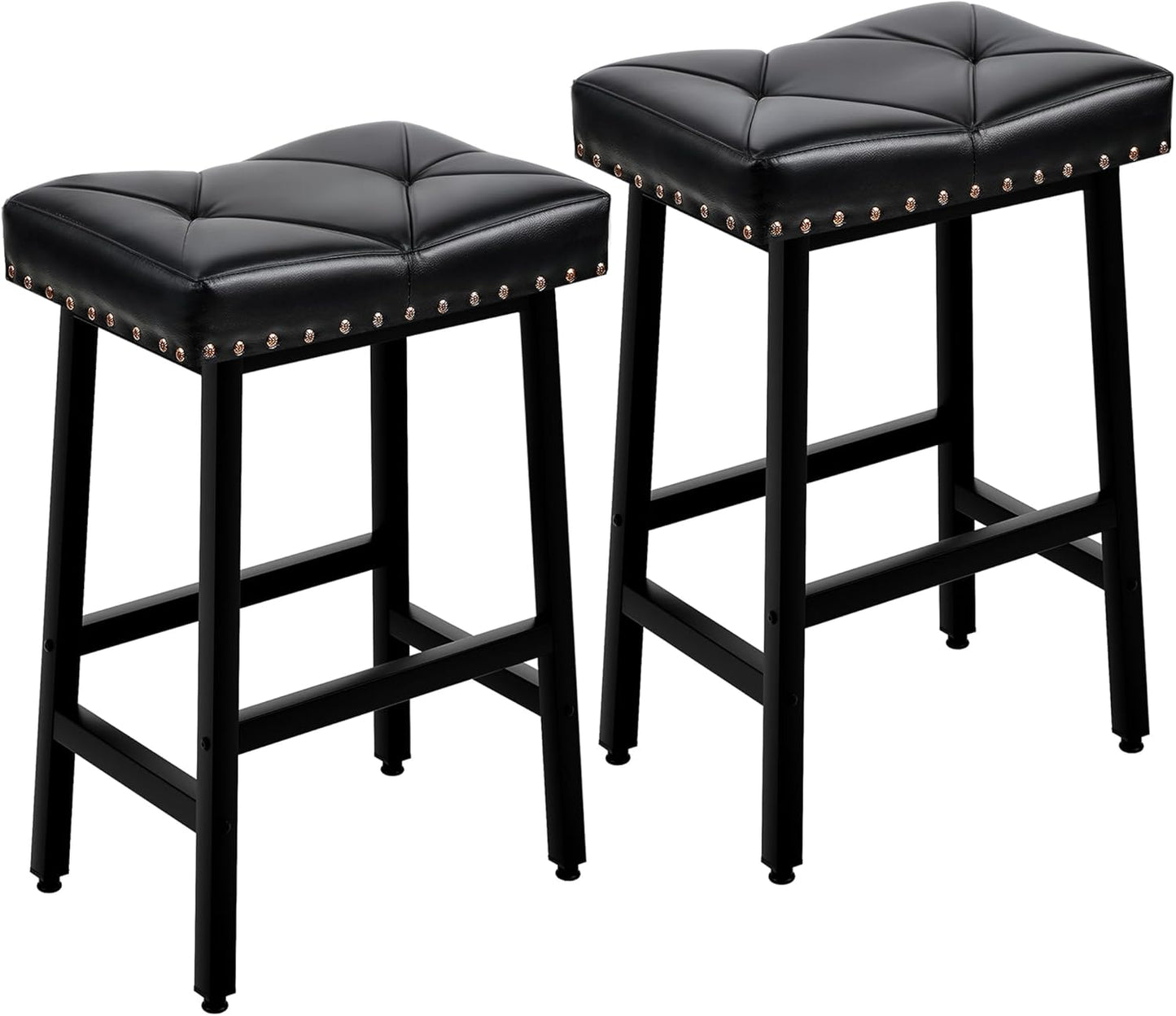 VECELO 25 inch Counter Height Stools for Kitchen Island, 3.3'' Thick PU Upholstered Saddle Seats, Backless Bar Chairs with Metal Base, Black