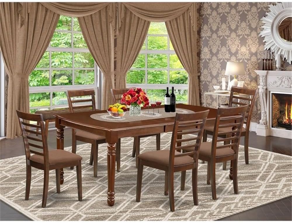 East West Furniture DOML7-MAH-C 7 Piece Kitchen Table & Chairs Set Consist of a Rectangle Dining Room Table with Butterfly Leaf and 6 Linen Fabric Dining Chairs, 42x78 Inch, Mahogany