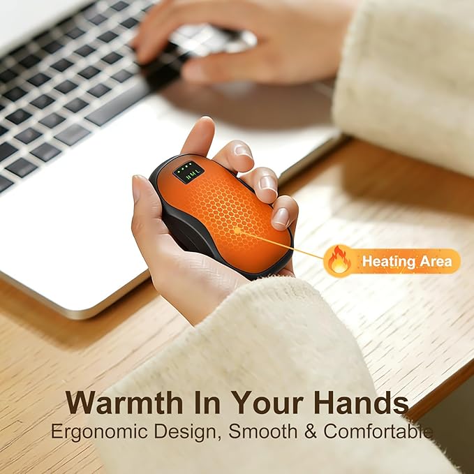 Rechargeable Hand Warmers 2 Pack, 5200mAh Electric Hand Warmers, AI Smart Heat Up to 118℉ with 13Hrs Warmth Portable Pocket Heater for Christmas, Office, Outdoor, Golf, Hunting, Camping
