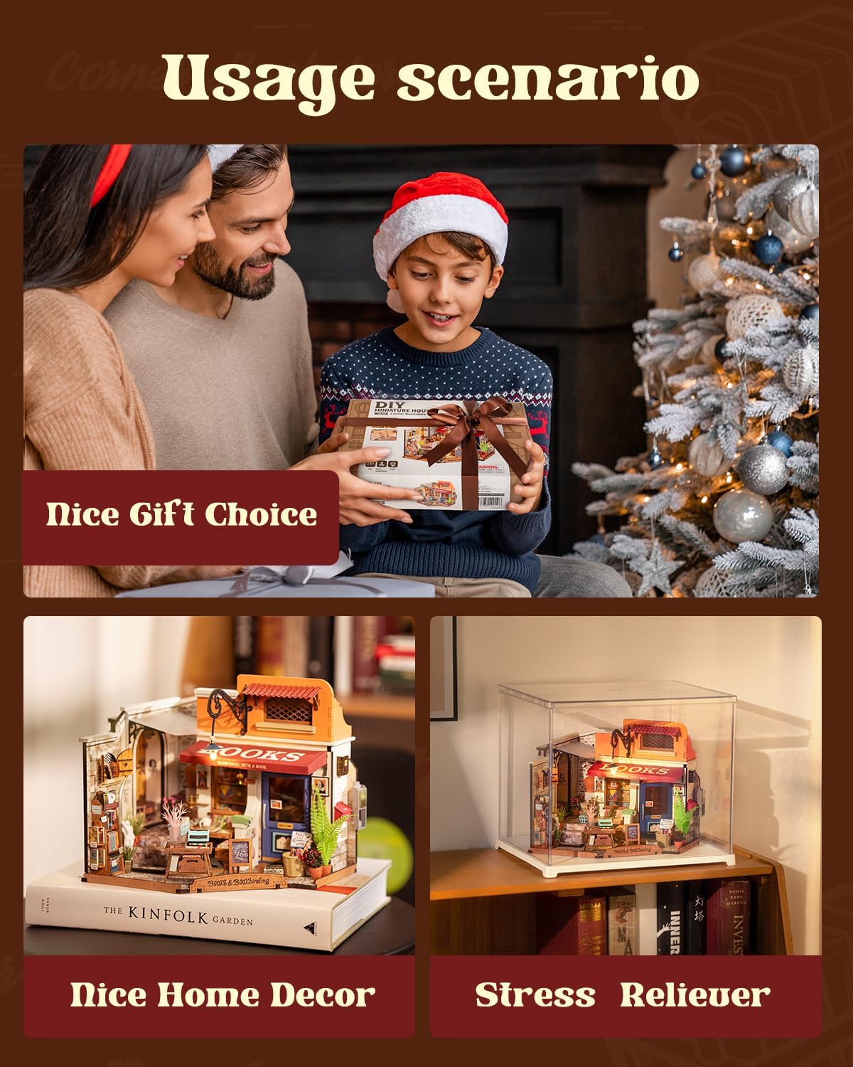 Rowood Miniature House Kit,Mother's Day Mini House Building Kit with LED,DIY Dollhouse Craft Kits for Adults,Birthday for Women Ages 14+(Corner Bookstore)