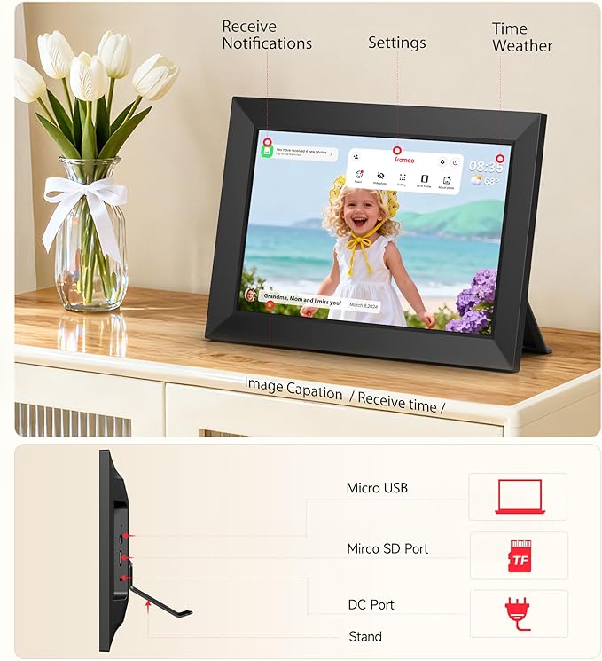 BIGASUO Digital Picture Frame, 10.1" Frameo Digital Frame WiFi with 32GB Memory, 1280x800 IPS Touch Screen, Send Photos/Videos from Your Phone Anywhere, Photo Gifts for Parents and Grandparents 4 Pack