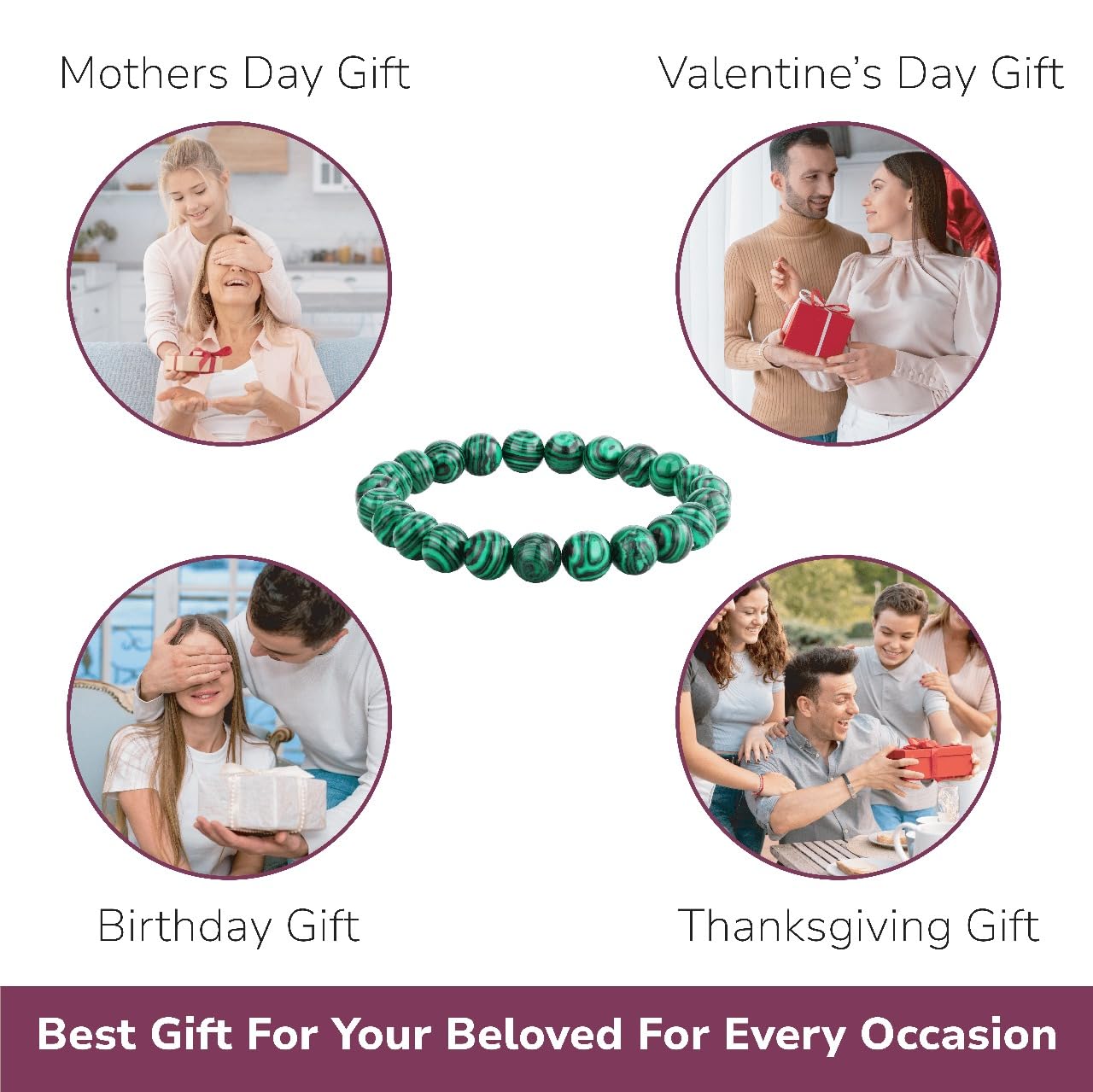 Crystal Vibe Malachite Bracelet for Protection & Growth – Natural Healing Stone 8mm Beaded Bracelet for Women Men – Adjustable Size
