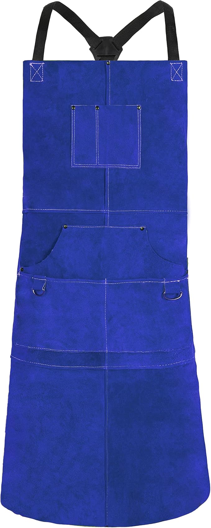QeeLink Leather Welding Apron with 6 Pockets - Heat & Flame-Resistant Apron, 24'' X 42'', Adjustable M to XXXL (Blue)