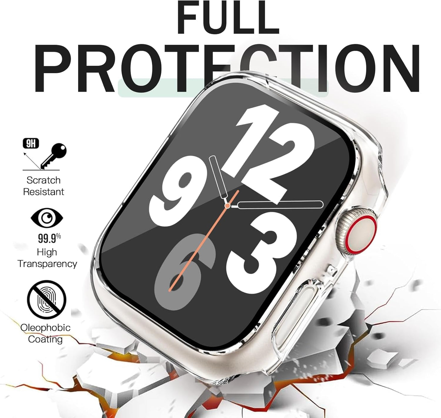 JR.DM 41mm 2 Pack Hard PC Case with HD Tempered Glass Screen Protector for Apple Watch Series 9/8/7, Slim Guard Bumper Full Coverage Protective Anti-Scratch Face Cover for iWatch, Clear+Clear