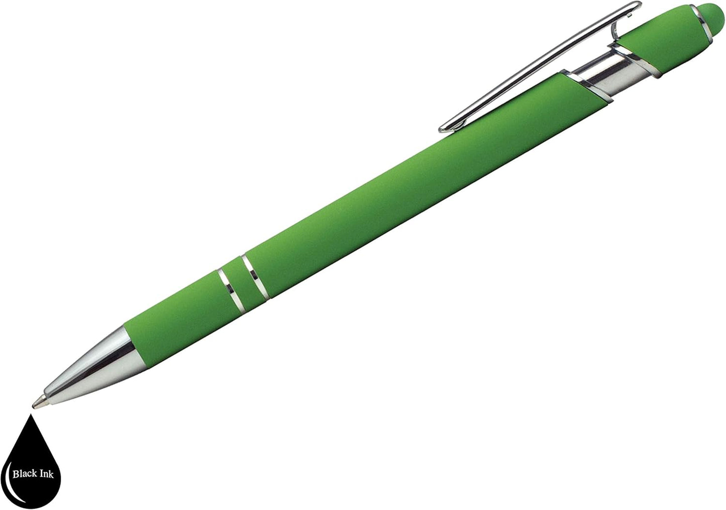 ExpressDesigns™ - Premium Custom Pens with Stylus | Burst of Color | Personalized Soft Touch Metal Printed Name Pens w/Black Ink - Imprinted w/Logo or Message - 12 pcs/pack (Green)