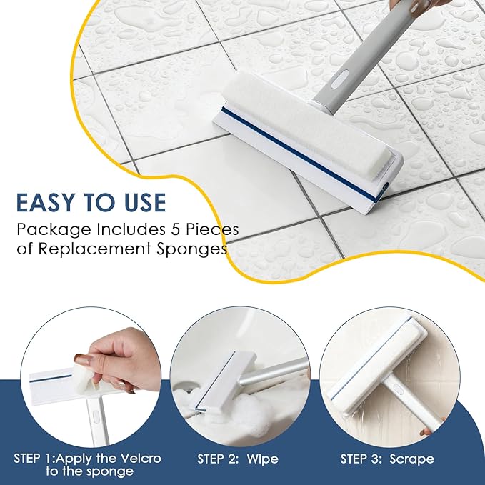3 Pack Scrub Brush Set - Detachable Stiff Bristle Grout Cleaner Brush, Cleaning Scrubbers with Squeegee for Shower Glass, Heavy Duty Scrub Brushes for Cleaning Bathroom, Bathtub, Gaps, Tile, Floor