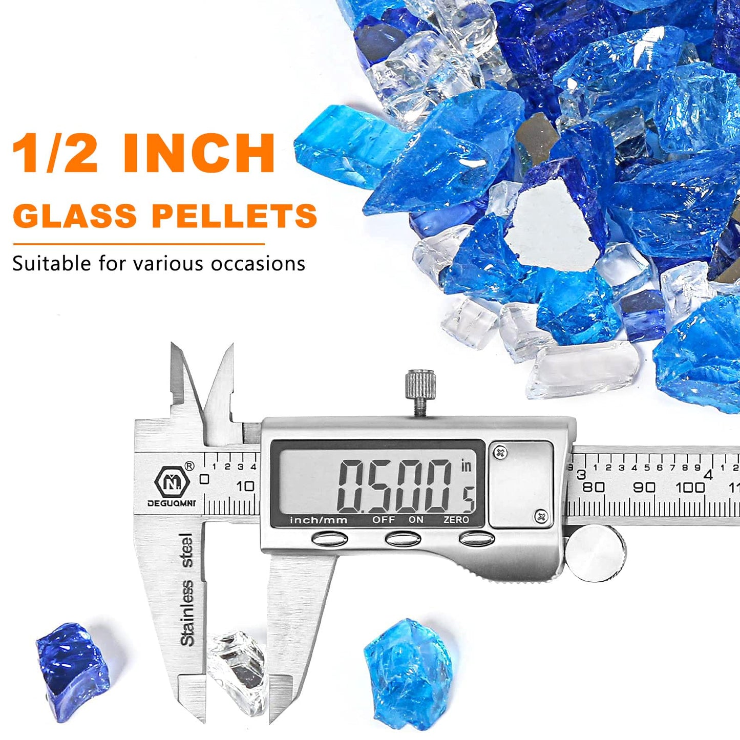 Hisencn Fire Glass 1/2 Inch - Blended Blue Reflective Tempered Fire Glass Rocks for Fire Pit, Outdoors and Indoors Natural or Propane Fireplaces, Fire Bowls Landscape Decoration, 10 Pounds