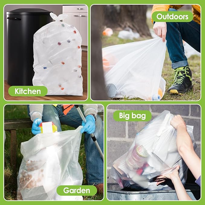 16 Gallon 120 Counts Strong Tall Kitchen Trash Bags,Fit 13,15,16,18,20Gal,Garbage Bags by Teivio, Unscented,Bin Liners, Plastic Bags for home,for Bathroom,Office,Industrial,Commercial, Clear
