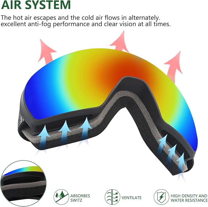 OULAIQI OTG Ski Goggles UV400 Anti-Fog Snowboard Glasses for Men Women Youth- Perfect for Skiing, Snowboarding,Winter Sports