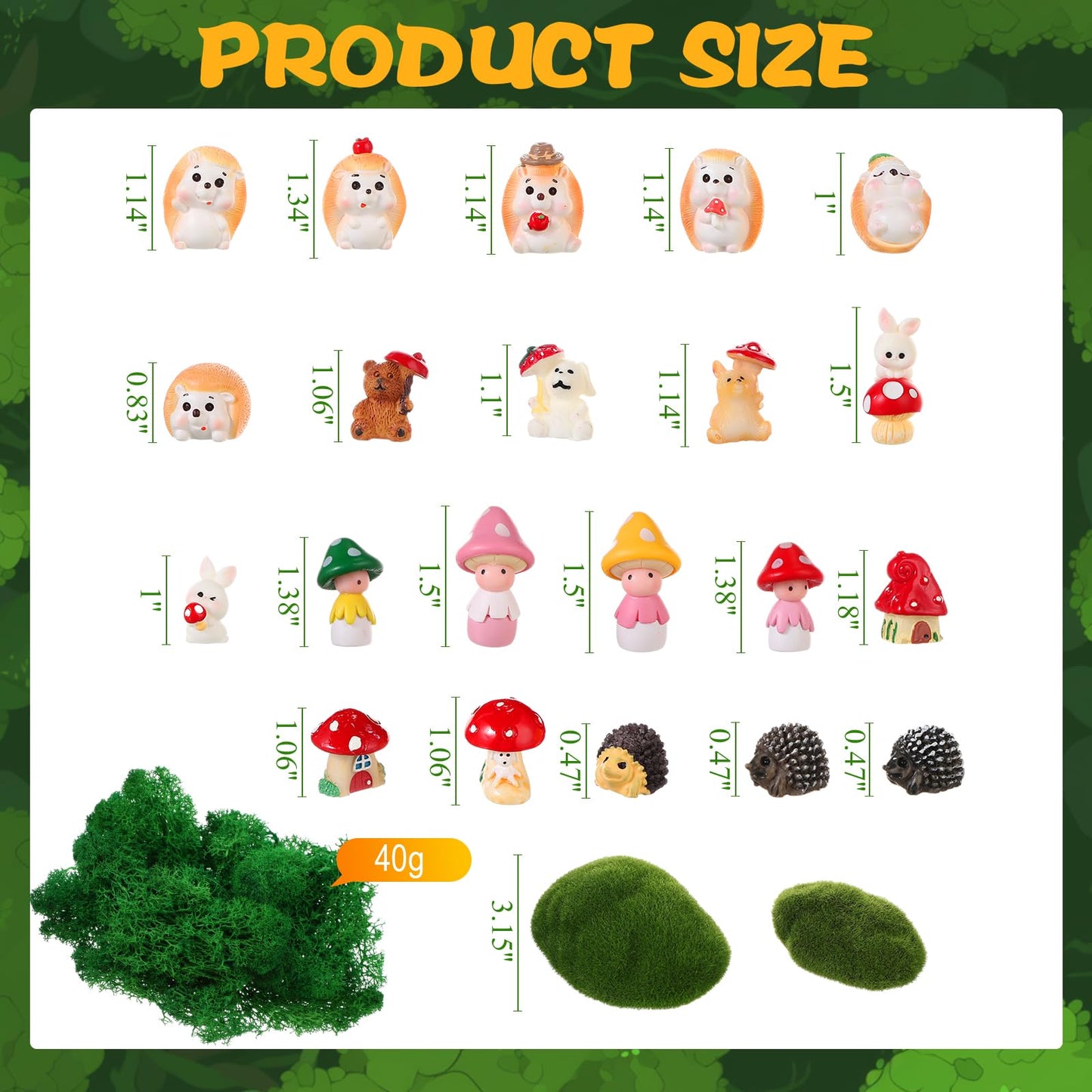 Canlierr 58 Pcs Miniature Garden Set Mushroom Hedgehog Fairy Rabbit House Diorama Accessories Mini Terrarium Figurines Micro Landscape Fairy Village Starter Kit for DIY Garden Decor Dollhouse Craft