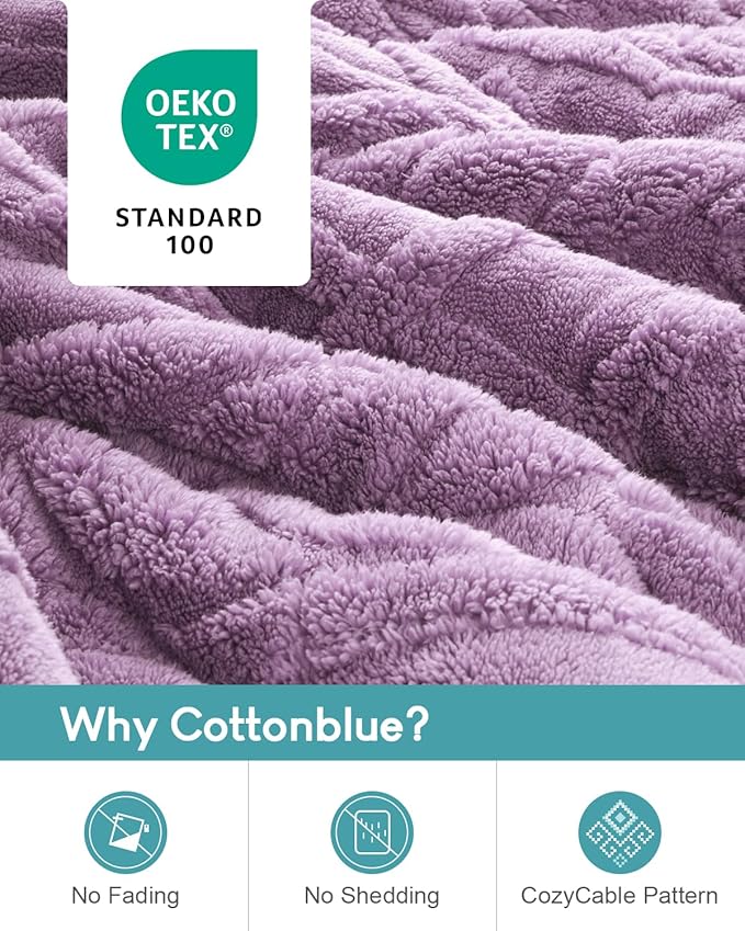Cottonblue Jacquard Weighted Blanket 15 lbs for Adults Queen Twin Full Size, Fuzzy Sherpa Fleece Weighted Throw Blankets 60x80 in for Relax & Sleep, Cozy Heavy Bed Blankets with Cemaric Beads, Purple