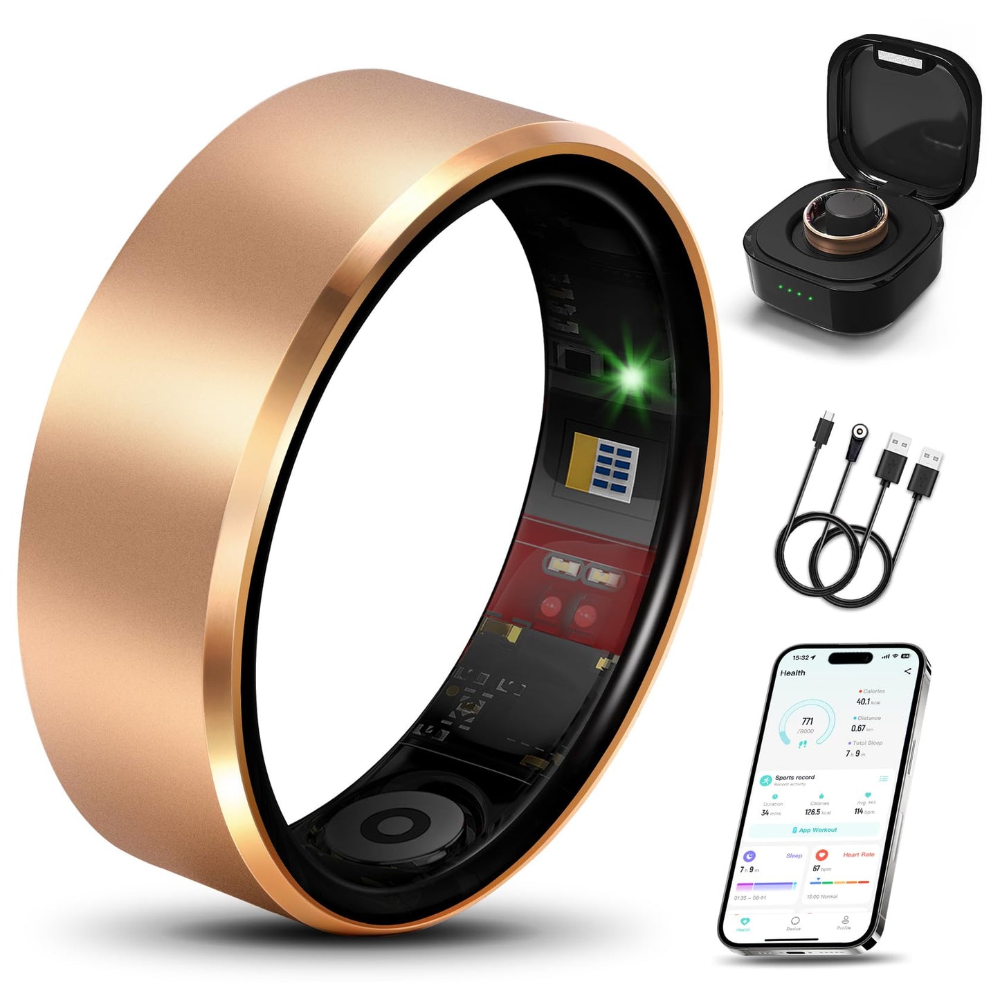 Smart Health Ring 2.0 for Women Men, Slim Scratch & Fingerprint Resistant Design,Efficient Chip Fitness Tracker, Monitors Heart,