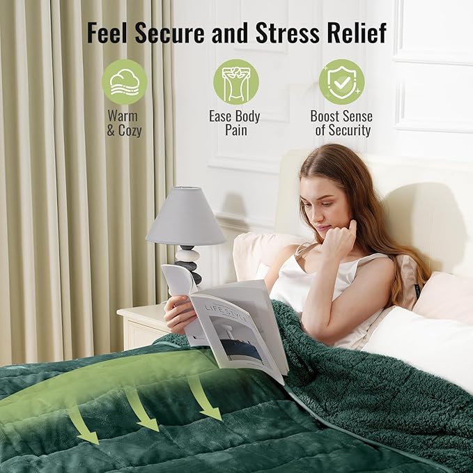Uttermara Weighted Blanket for Adults, Queen Size Heavy Blanket with Reversible Soft Shiny Velour Fleece and Cozy Warm Sherpa for Couch Bed, Calming and Relaxing, 60 x 80 inches 15 lbs, Green