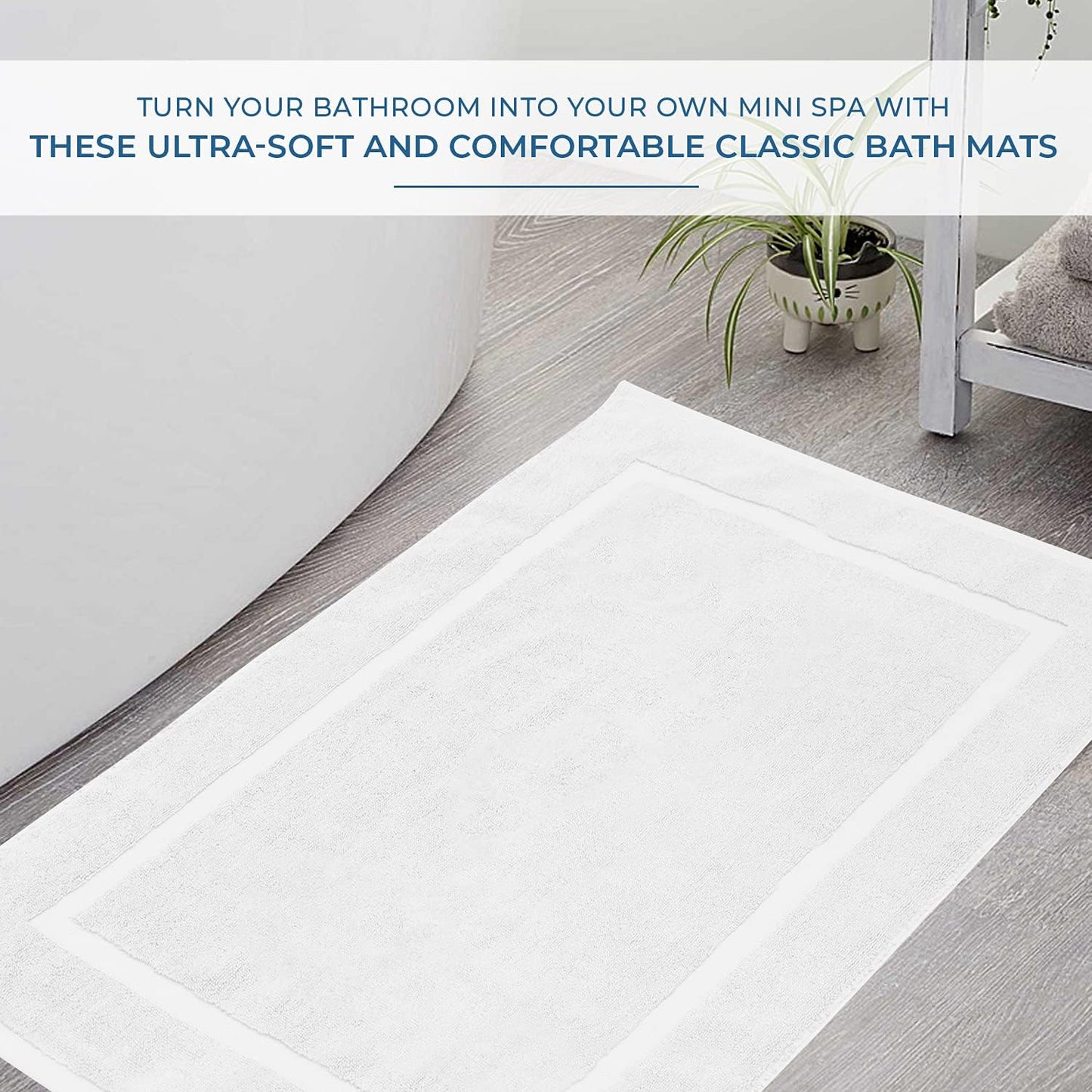 DAN RIVER Classic Cotton Bath Mats Set of 2 – Not a Bathroom Rug, Ultra Soft, Highly Absorbent & Machine Washable Bath Mat Towel for Bathroom Floor Mat – Durable, Quick-Dry, 21x34 Inches, White
