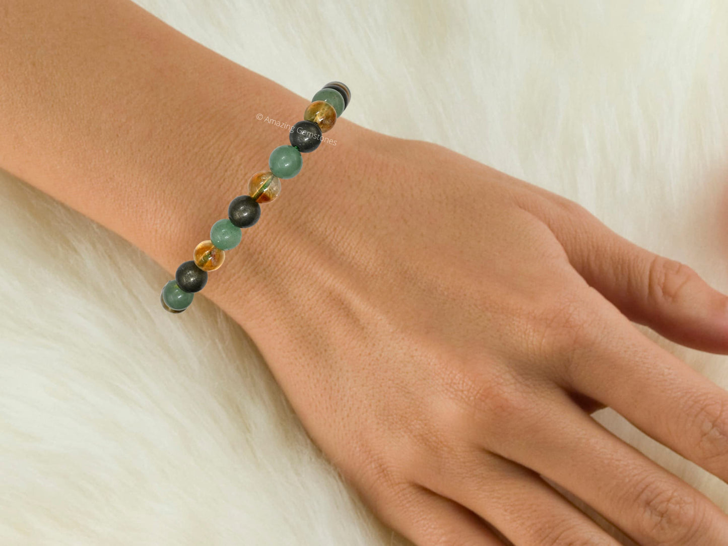 Amazing Gemstone Money Wealth Success Bracelet - Pyrite Green Aventurine Citrine Bracelet Set for Healing Calming Anxiety Stress Relief Gifts Pulseras Para Hombres Mujer Stocking Stuffer (Adjustable)