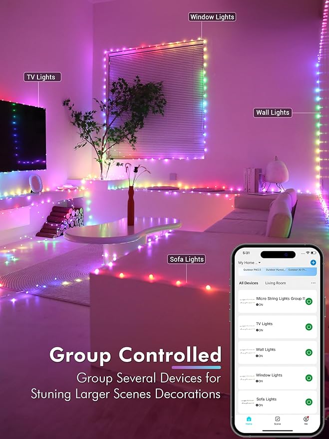 BrizLabs Smart Fairy String Lights, 66ft 200 LED WiFi Pink & White Valentine's Day Fairy Lights App Control, Dimmable Rainbow Christmas Lighting, Music Sync Xmas Lighting Work with Alexa & Google Home