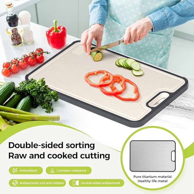 Titanium Cutting Board for Kitchen, Food Grade Pure Titanium/PP, Cutting Board Double Sided, Easy to Clean[18”*12.5”+15.5”*10.5”+12”*8.5”]