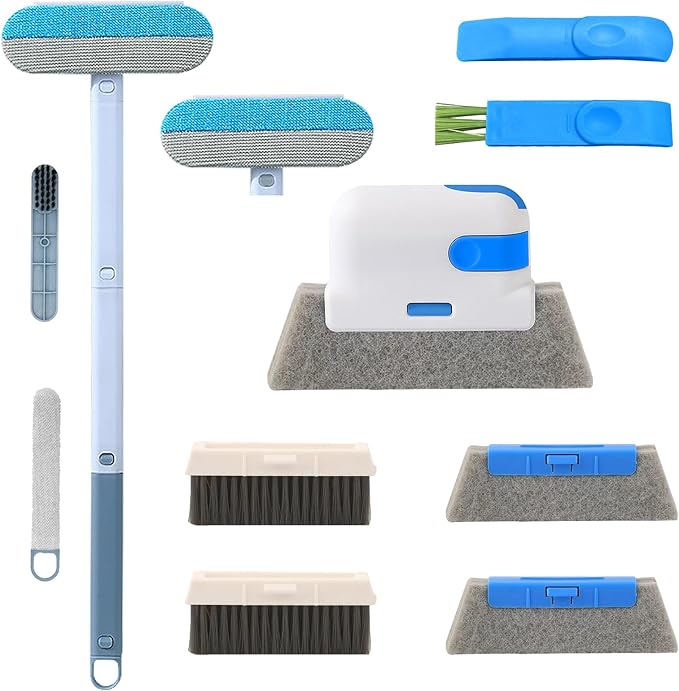 Window Screen Cleaning Brush Kit, Mesh Screen Cleaner Tool, Outdoor Window Track Cleaning Tools, Detachable Screen Door Cleaner, Wet and Dry Dual-Use