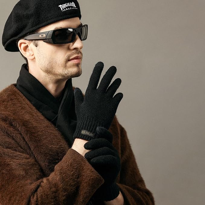 Winter Wool Gloves for Men Warm Knitted Touchscreen Cold Weather Gloves for Running Driving