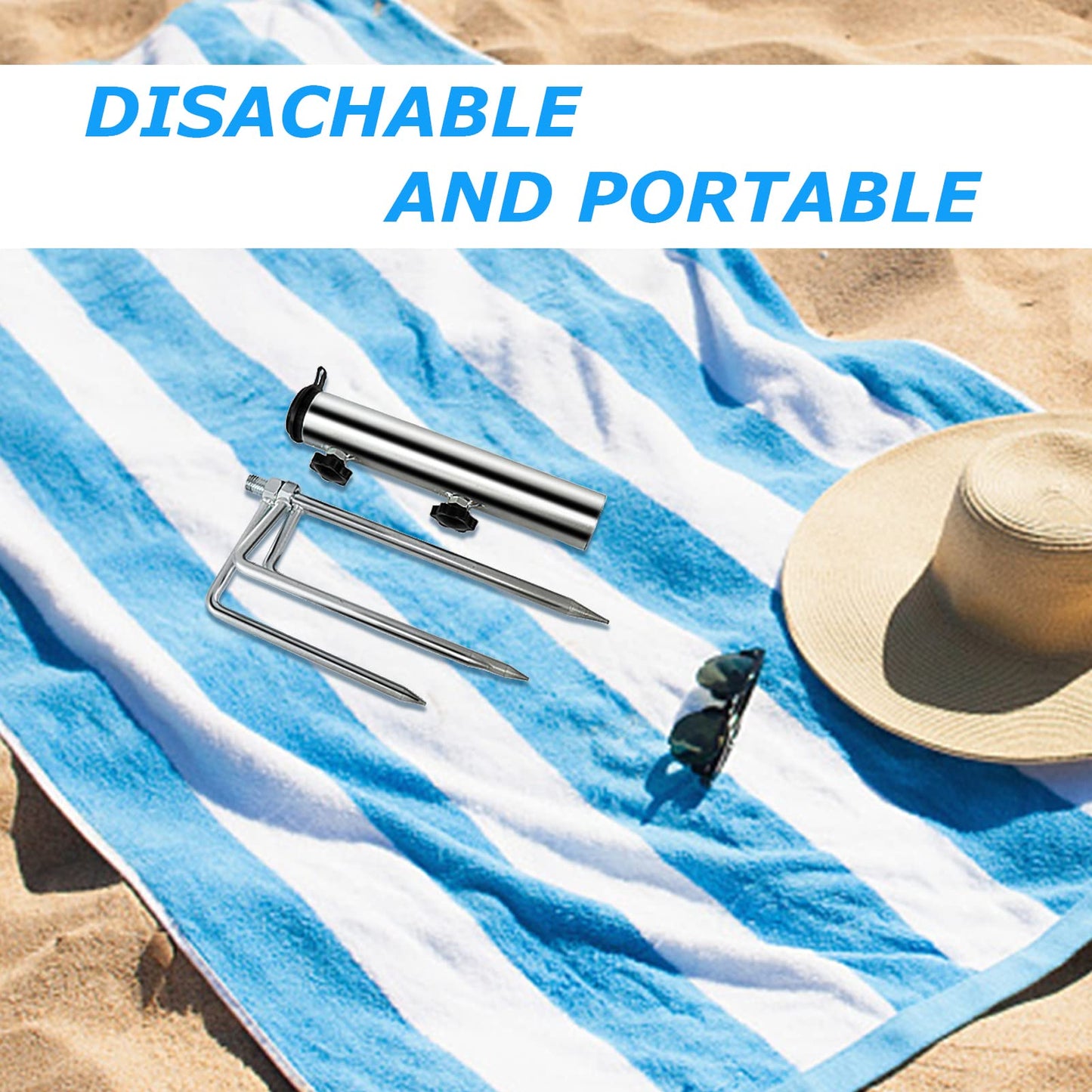 weallbuy Removable Portable Umbrella Base, Beach Umbrella Sand Anchor with 4 Legs, Adjustable Heavy-Duty Metal Sun Holder, Outdoor Parasol Stand for Beach, Grass, and Sand