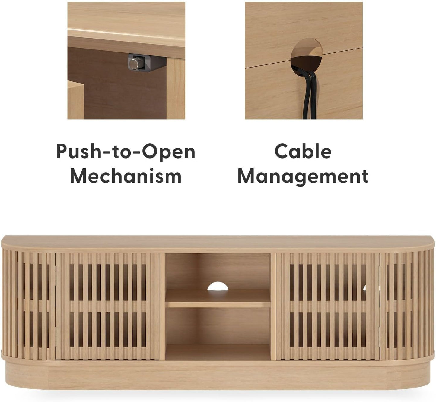 Plank+Beam Contour Wood TV Stand, Solid Wood Entertainment Console with Storage, 59" L x 16" W x 19" H, Blonde