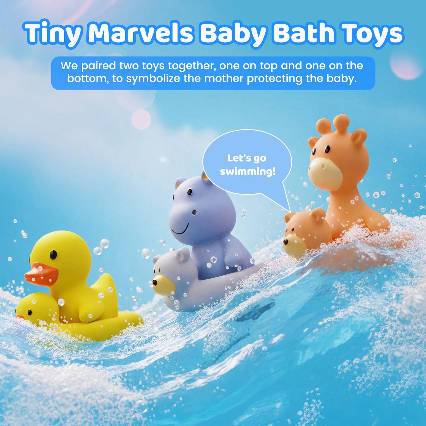 Tiny Marvels Baby Bath Toys for 6 Months & Up, Mold Free No Hole Bath Toys, BPA Free Floating Toddler Bath Toys, Safe Kids Bath Toys for Tub & Pool