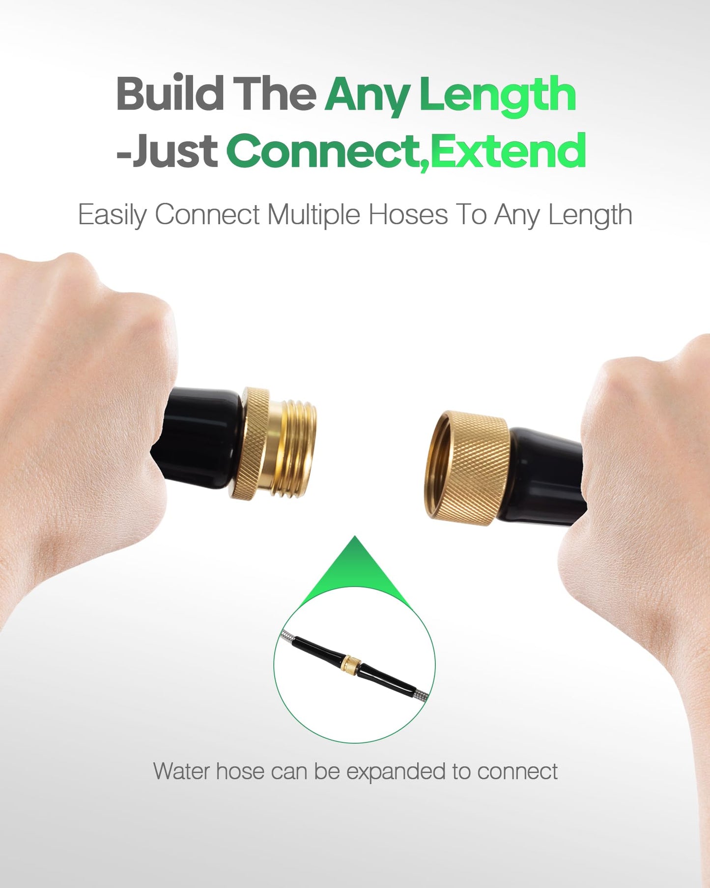 Metal Garden Hose 20 ft Connector, Stainless Steel Long Hose Extension Adapter for Hose Reel, Small, Flexible, Lightweight & Heavy Duty Water Pipe, No Kinking Short Outdoor Water Hose for Yard 20 Feet