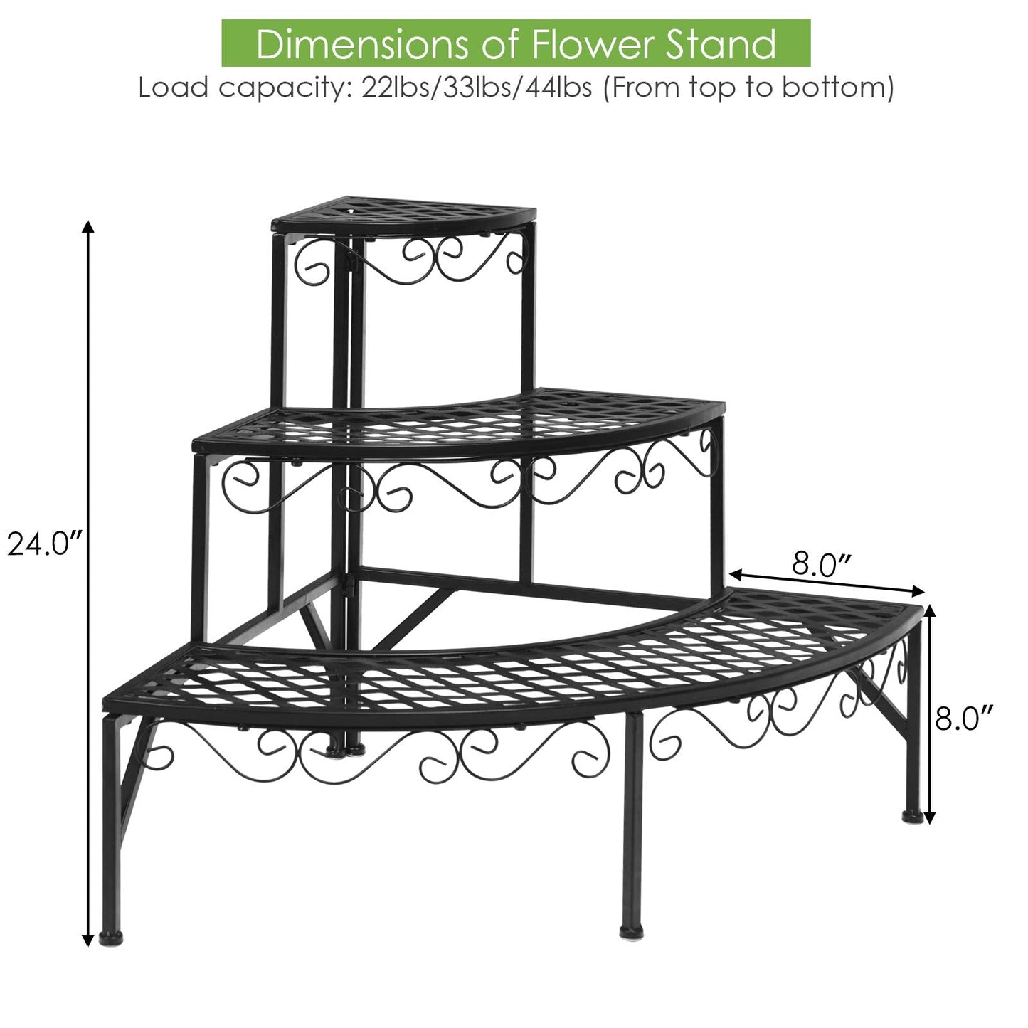 Giantex 3 Tier Metal Corner Plant Stand, Quarter Round Plant Corner Shelf w/ Non-Slip Pads, Corner Plant Stand Corner Shelf Flower Pot Ladder Plant Display Rack Indoor Outdoor (Quarter Round)