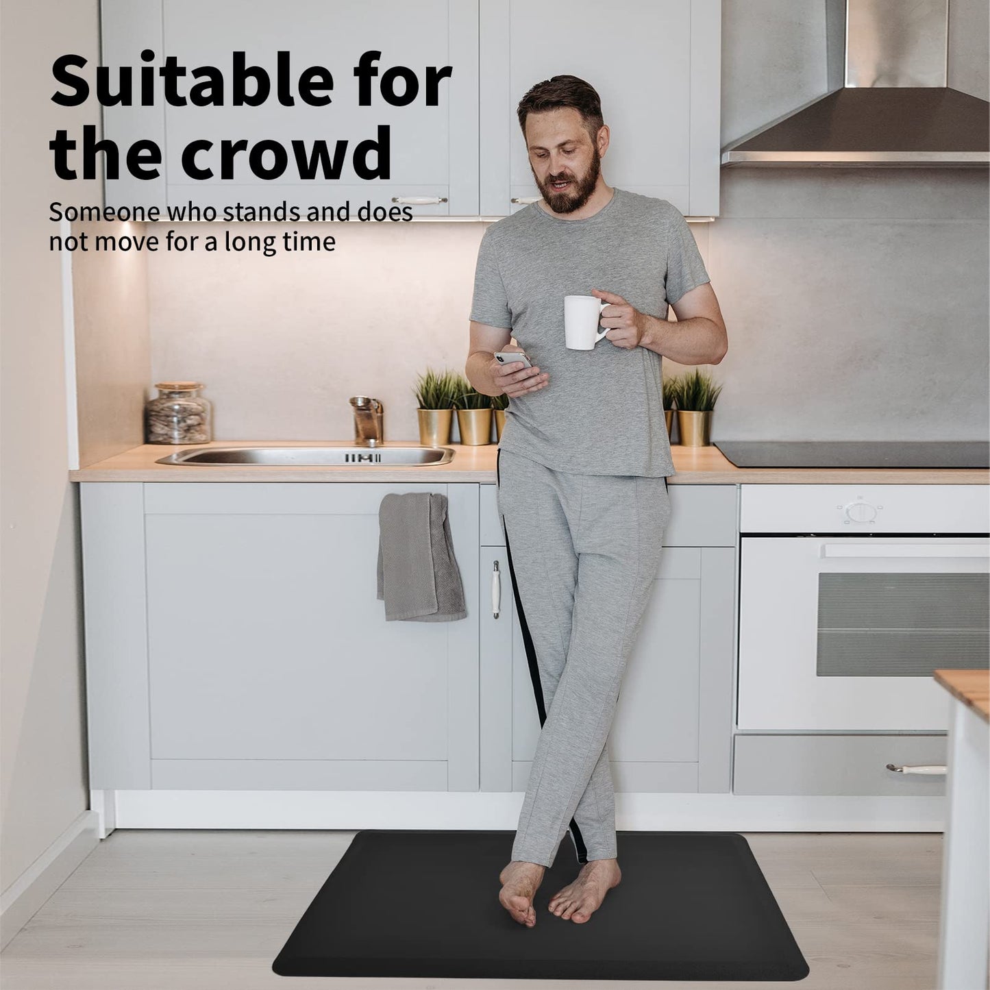 Art3d Anti Fatigue Mat - 1/2 Inch Cushioned Kitchen Mat -Comfort & Non Slip Cushion for Standing Desk, Office or Garage Floor (17.3"x28", Black)