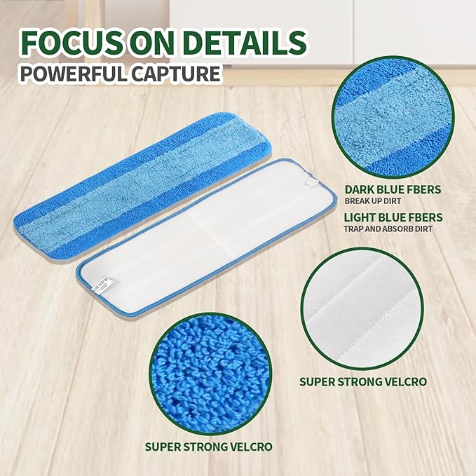 3 Pack Microfiber Cleaning Pads for Bona Mop, Reusable Microfiber Mop Pads for 18 Inch Mop, Hardwood Floor Replacement Cleaning Mop Pads, Machine Washes