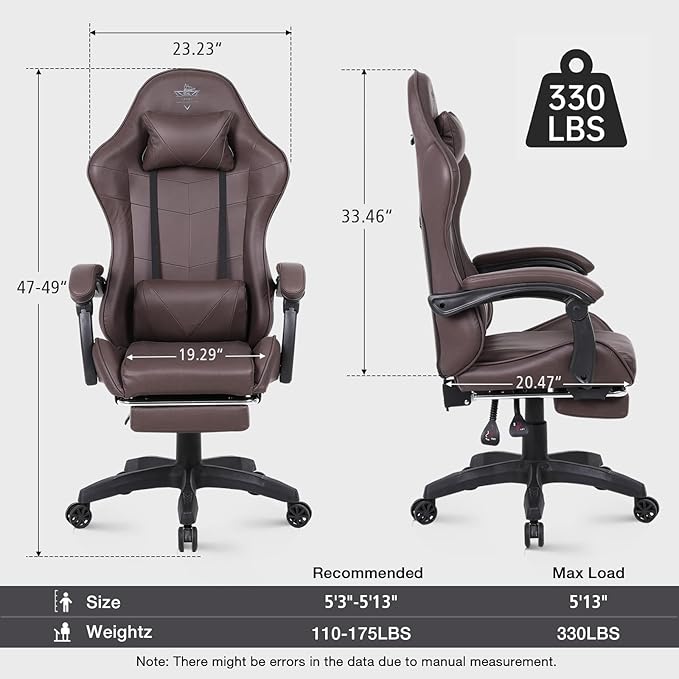 High-Back PC Gaming Chair Office Chair, Desk Task Chair Computer Racing Chair, PU Ergonomic Executive Swivel Rolling Chair with Lumbar Support for Women, Men (Brown)
