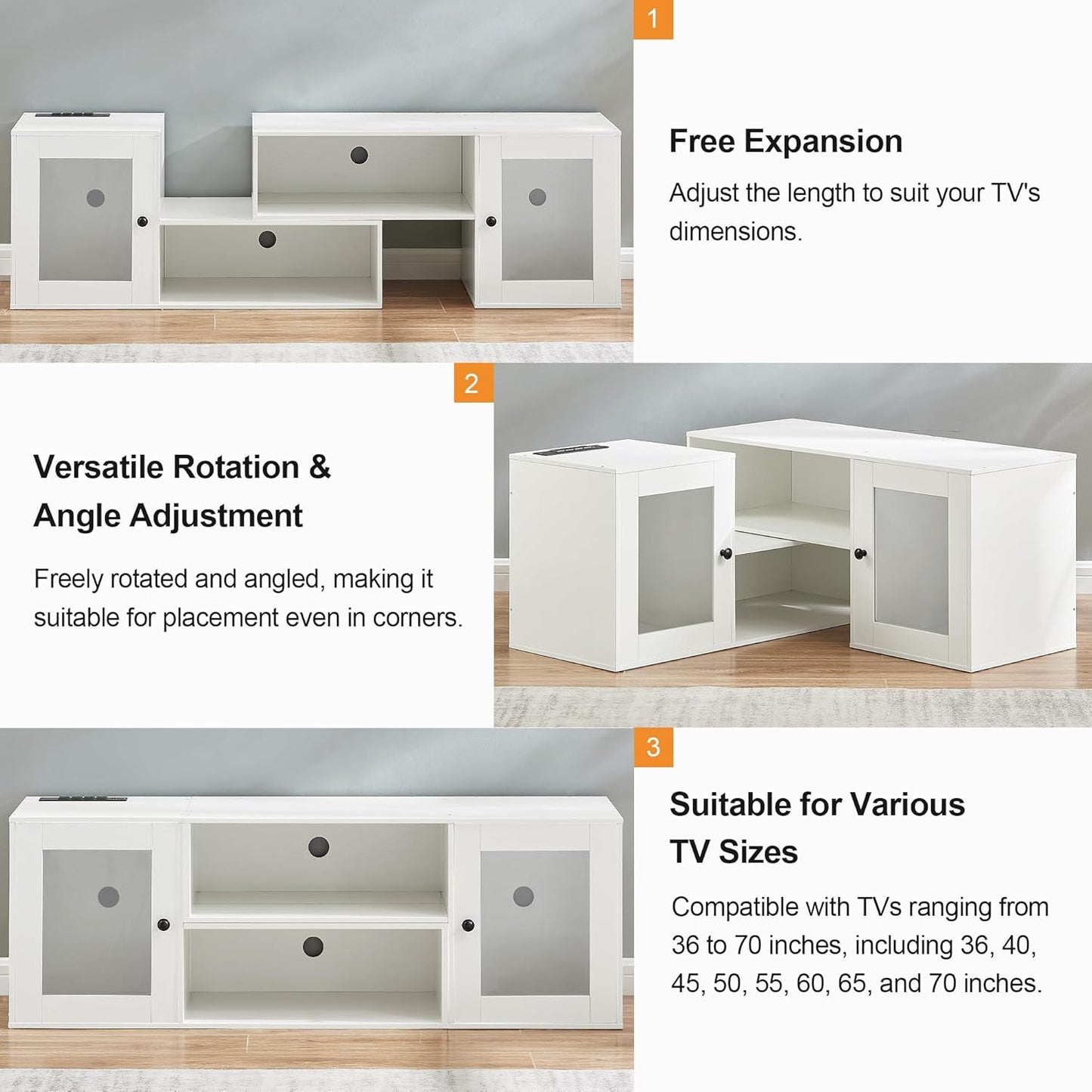 VECELO LED TV Stand for Televisions up to 70 Inchs Modern Entertainment Center with Storage, Media Console with 23 Flashing Options and 4 Customizable Modes for Living Room, Bedroom