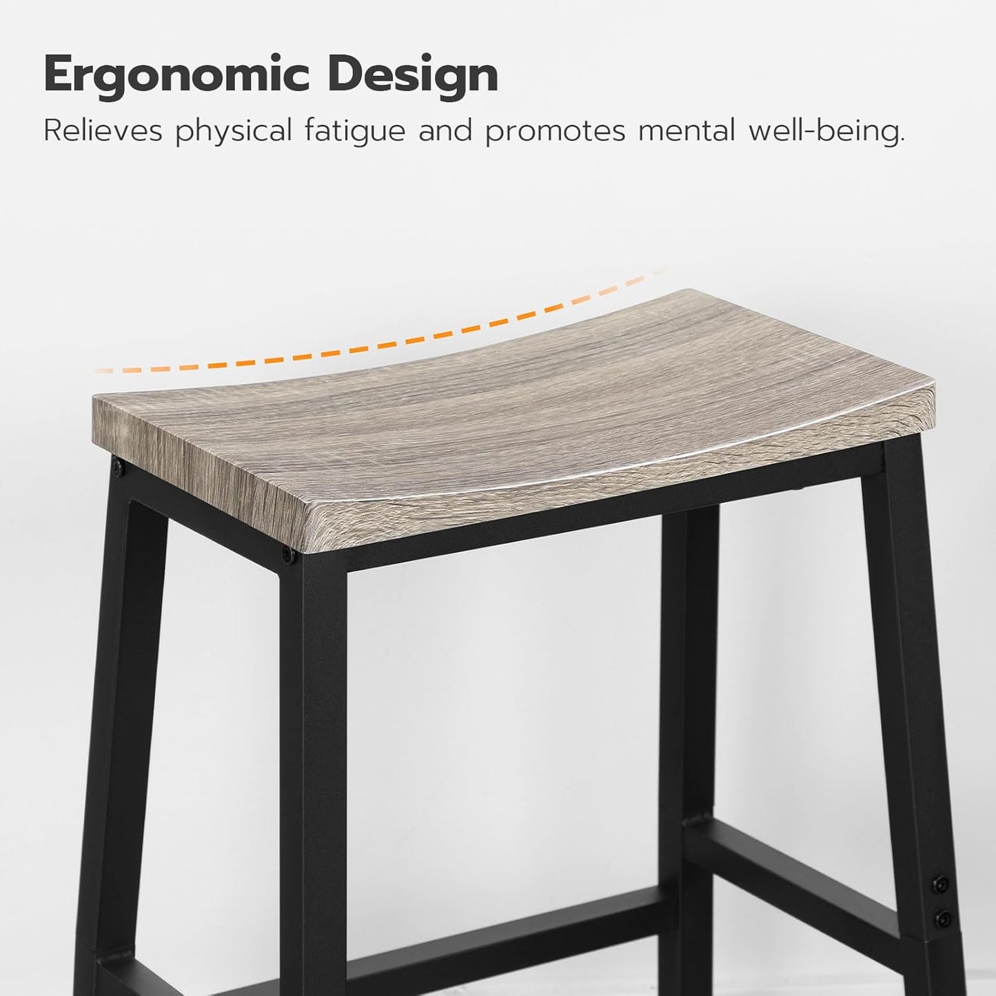 HOOBRO Bar Stools, Set of 2 Chairs, 23.6 Inch Saddle Kitchen Counter Stools With Footrests, Industrial for Dining Room, Kitchen, Counter, Bar, Greige and Black BG02MD01