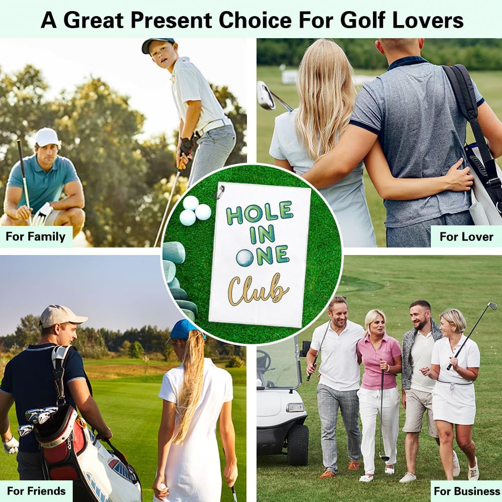 Hole in One Club Funny Printed Microfiber Golf Towel with Clip, Cute Golf Gifts for Golf Fan Dad Mom Papa Husband Grandpa, Golfer Father's Day Birthday Gifts, Golf Accessories for Men Women