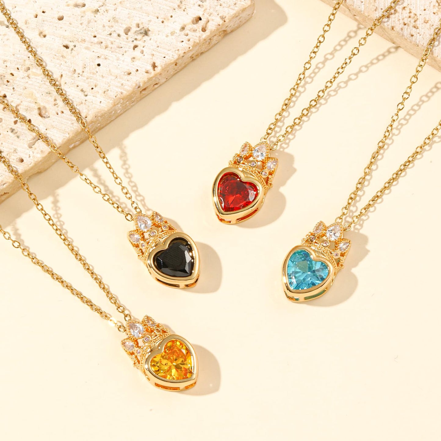crataly Garnet Crown Heart Necklaces for Women-Gold Plated Red January Birthstone Princess Necklace For Valentine's Day Mother's Day Christmas Birthday Gifts