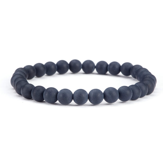 Cherry Tree Collection - Small, Medium, Large Sizes - Gemstone Beaded Bracelets For Women and Men - 6mm Round Beads (Black Agate Matte - Medium)