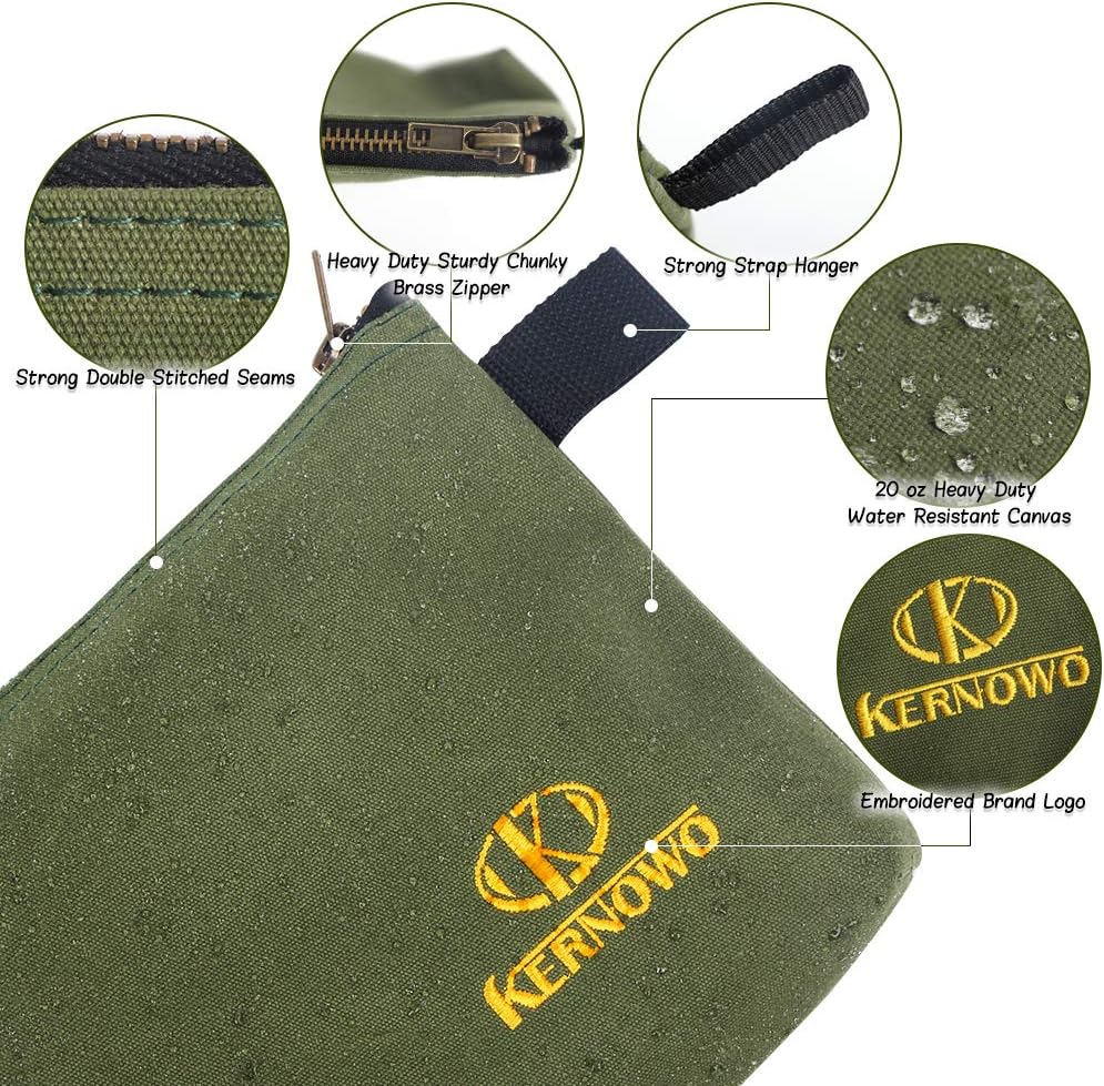 KERNOWO 4 Pack Upgrade Zipper Canvas Tool Pouch, 20 oz Heavy Duty Tool Bag, Water Resistant Utility tools Organizer, 12.75 X 8 X 2.25 inch Spacious Storage Pouches with Dependable Brass Zippers